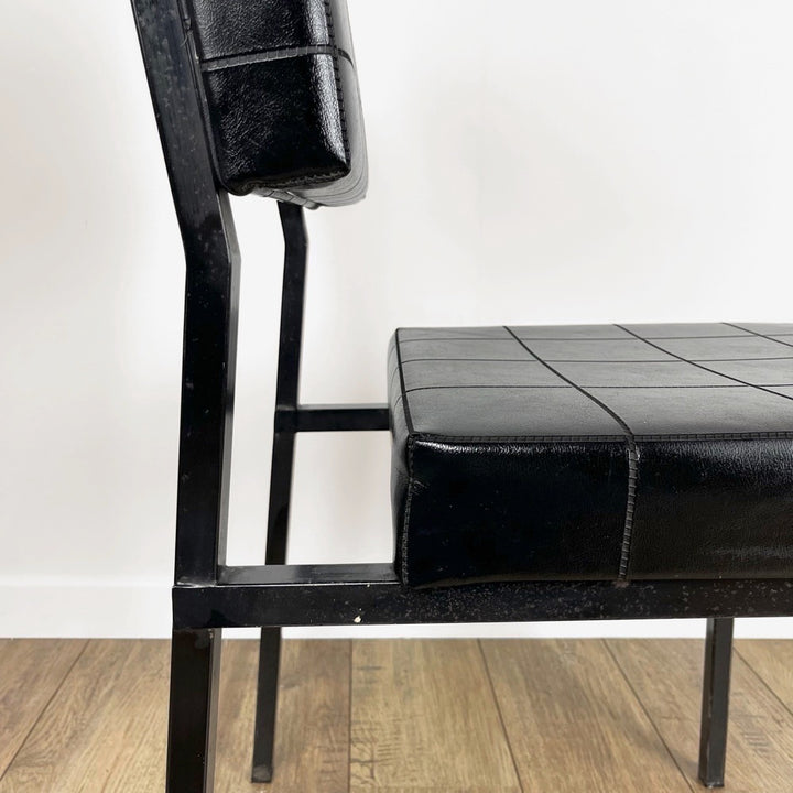 Chaise design moderniste métal et similis cuir années 60