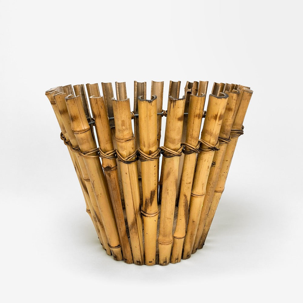 Grand cache-pot rétro en bambou et rotin