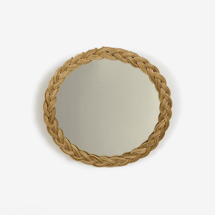 Miroir rond en couronne d'osier tressé