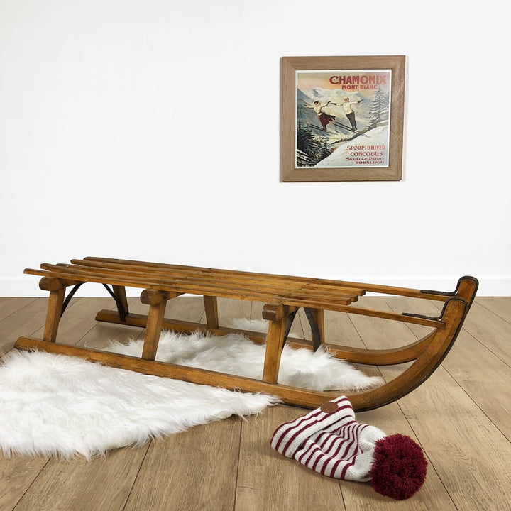 Grande luge en bois et métal des années 50