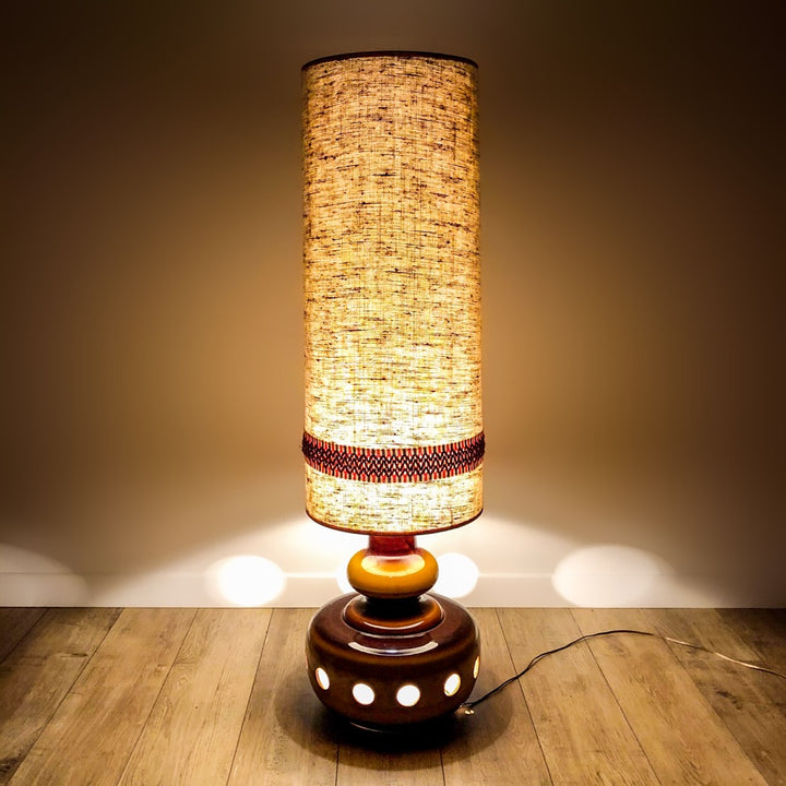 Lampe de sol 70's en céramique et toile de jute