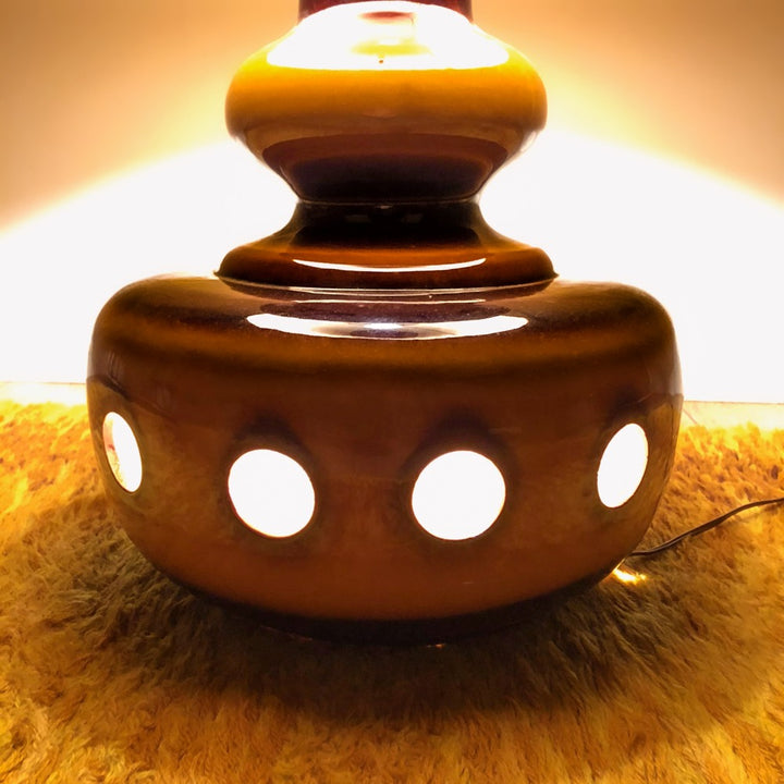 Lampe de sol 70's en céramique et toile de jute