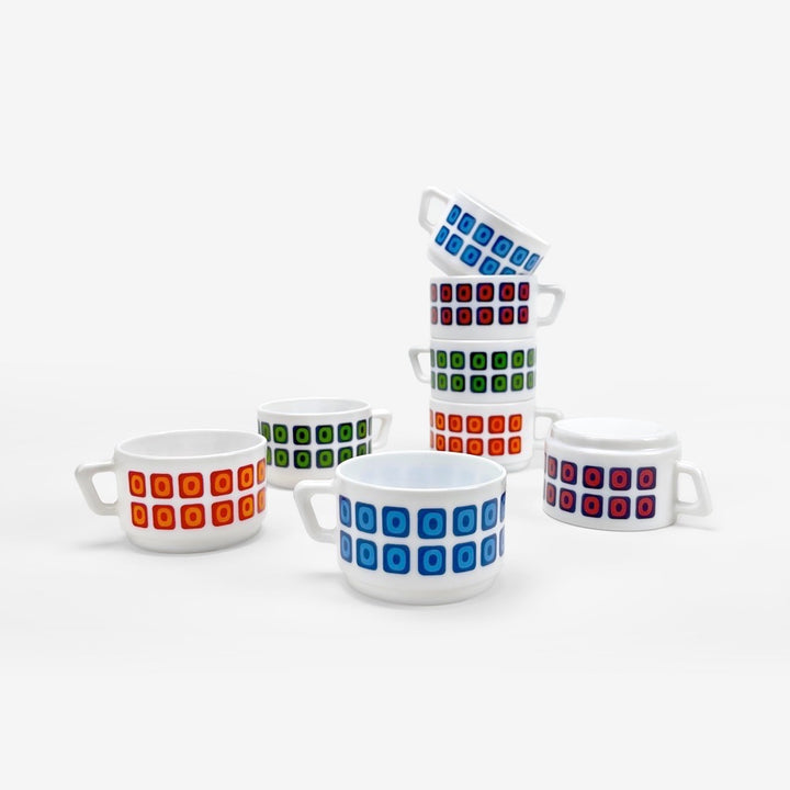 Ensemble de 8 tasses Arcopal série "Square" pop 70's