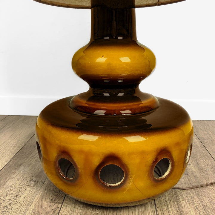 Lampe de sol 70's en céramique et toile de jute