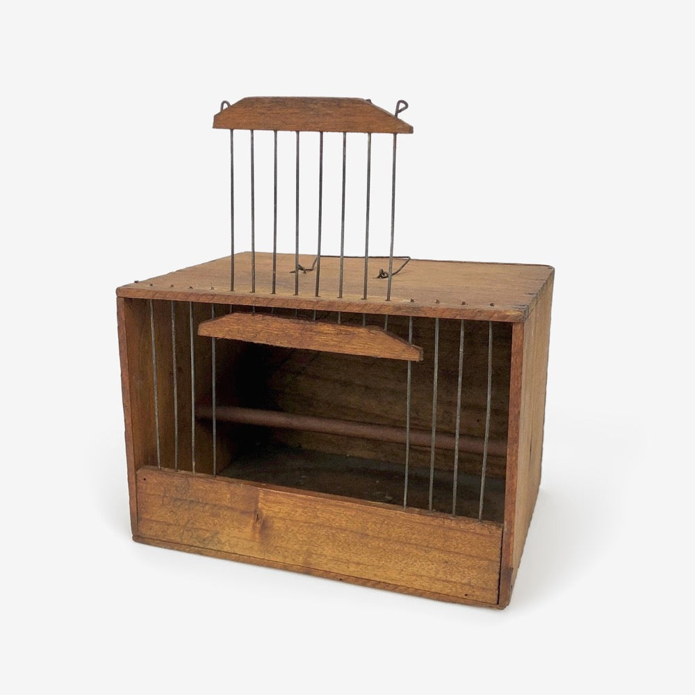 Ancienne cage de transport en bois pour oiseau