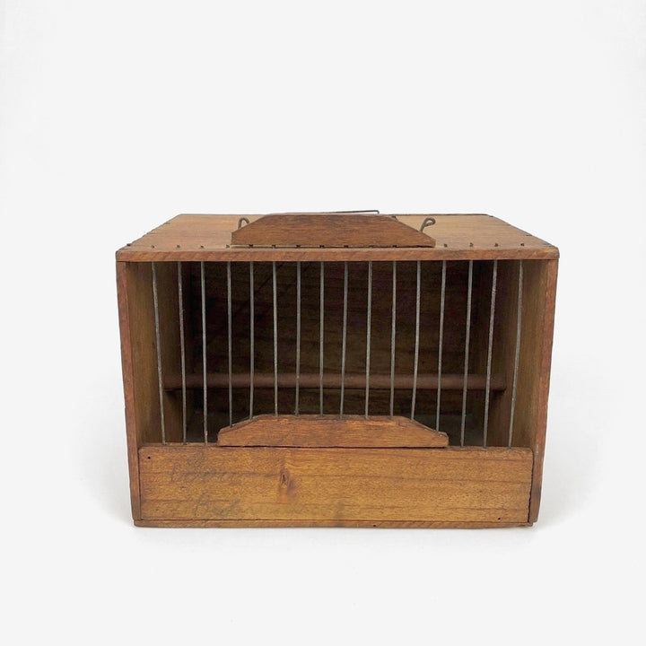 Ancienne cage de transport en bois pour oiseau