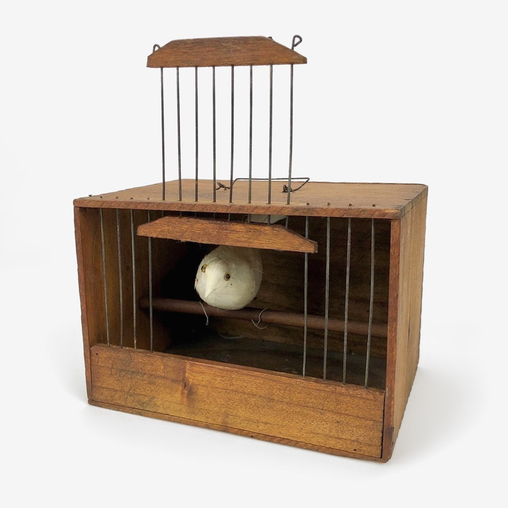 Ancienne cage de transport en bois pour oiseau