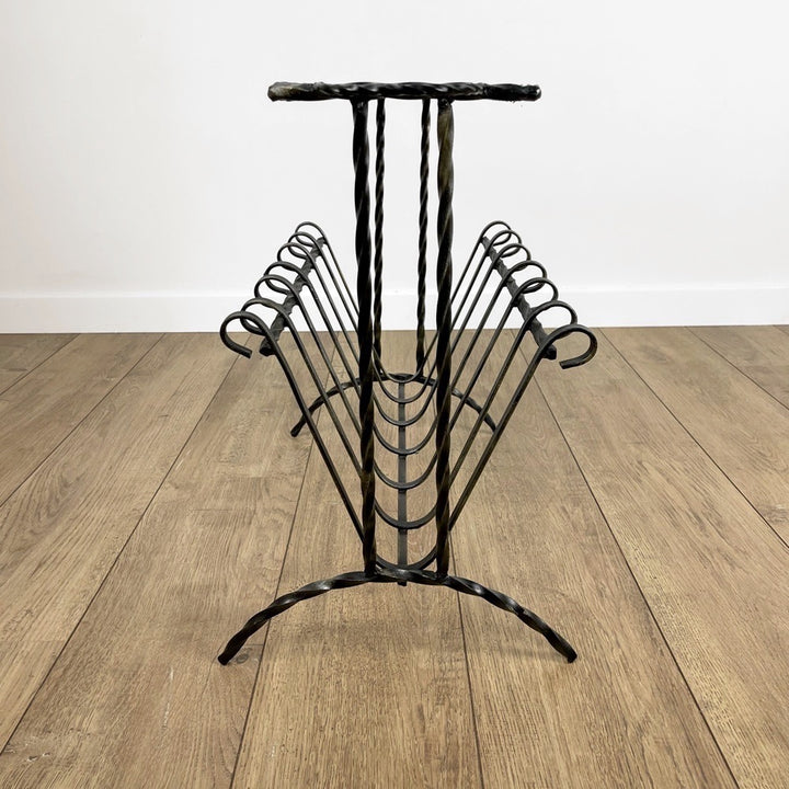 Porte-revue fer forgé et céramique Mid-century
