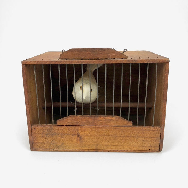 Ancienne cage de transport en bois pour oiseau