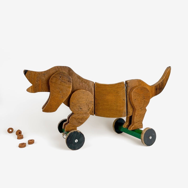 Chien teckel articulé en bois années 50
