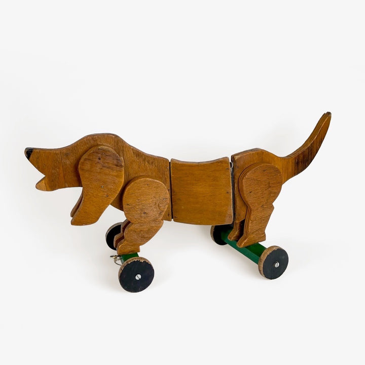 Chien teckel articulé en bois années 50