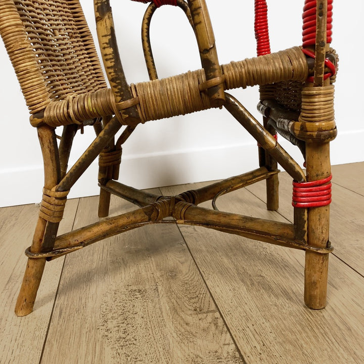 Duo d'anciens fauteuils en osier adulte et enfant