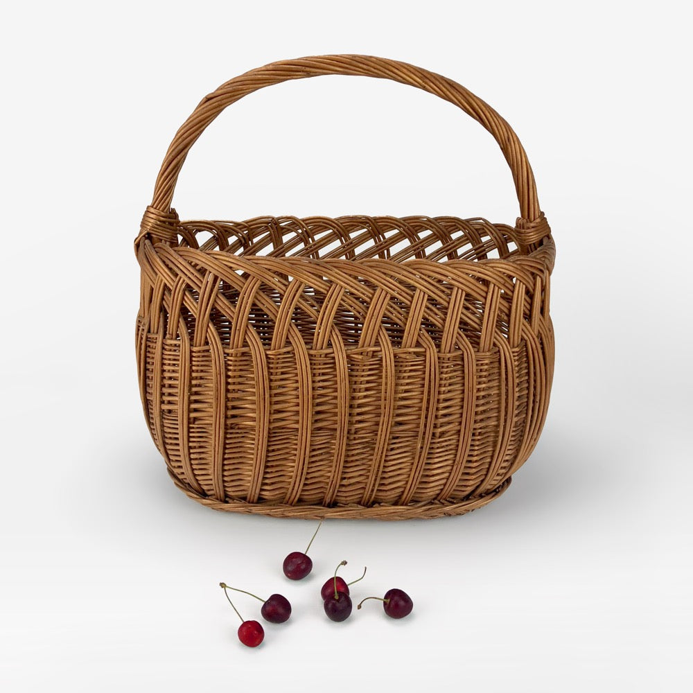 Panier En Osier Naturel Aqbau 40x35x24 Cm - Grand Panier à Provisions, Pique-nique Ou Décoration