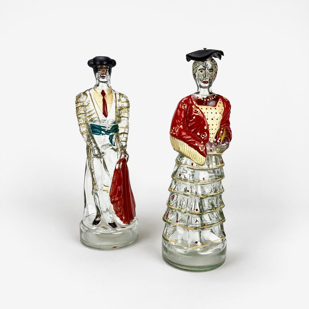 Bouteilles en verre anthropomorphes danseuse de Flamenco et Matador