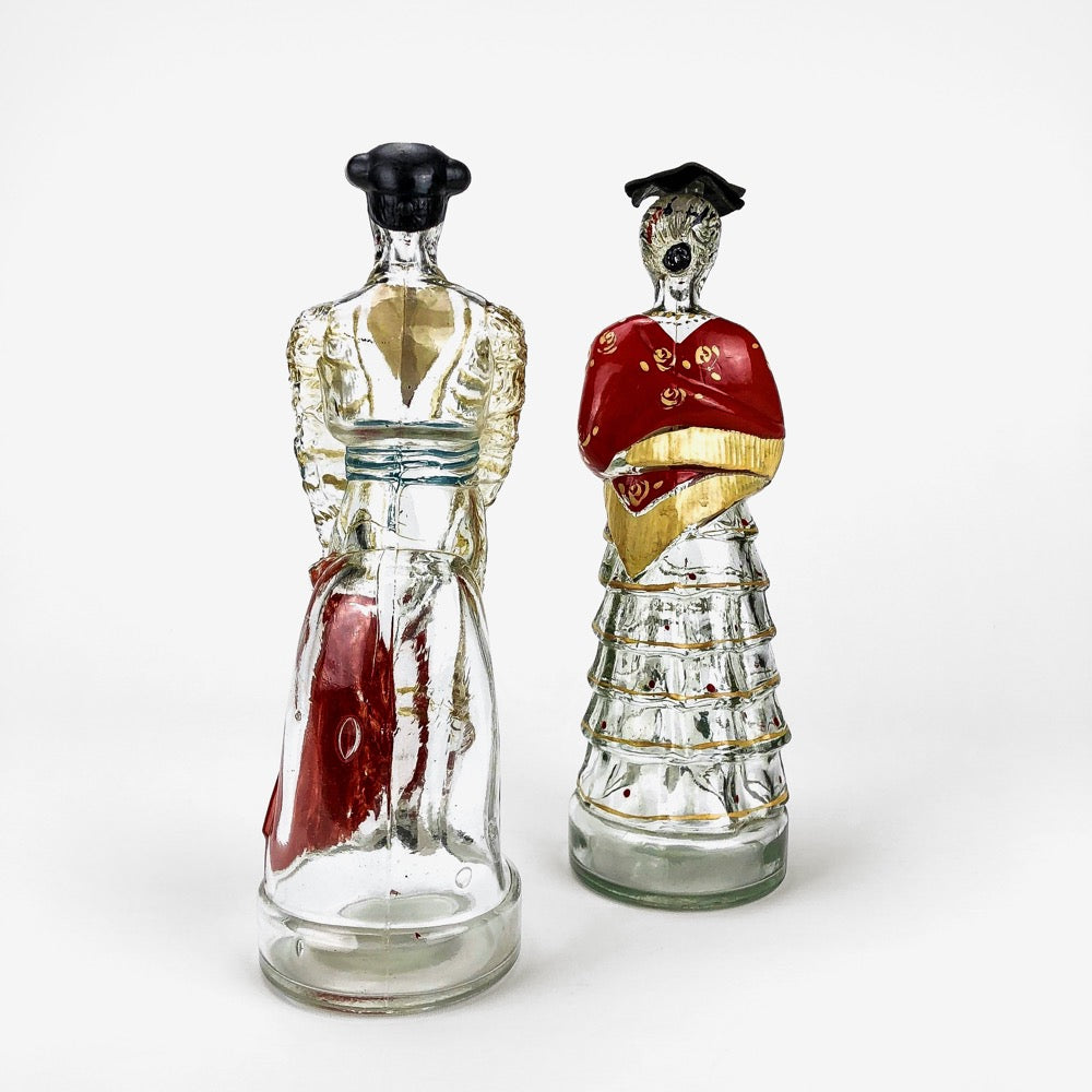 Bouteilles en verre anthropomorphes danseuse de Flamenco et Matador