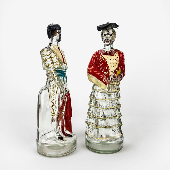Bouteilles en verre anthropomorphes danseuse de Flamenco et Matador