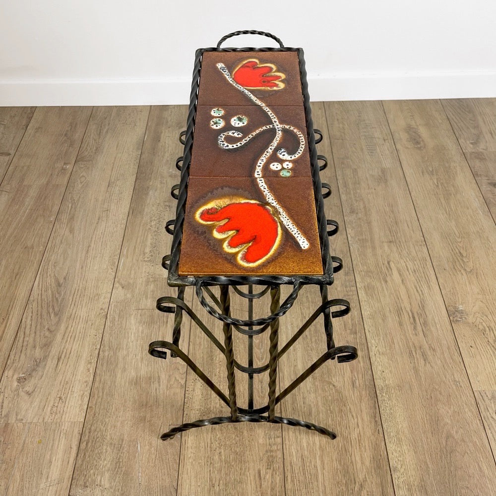 Porte-revue fer forgé et céramique Mid-century