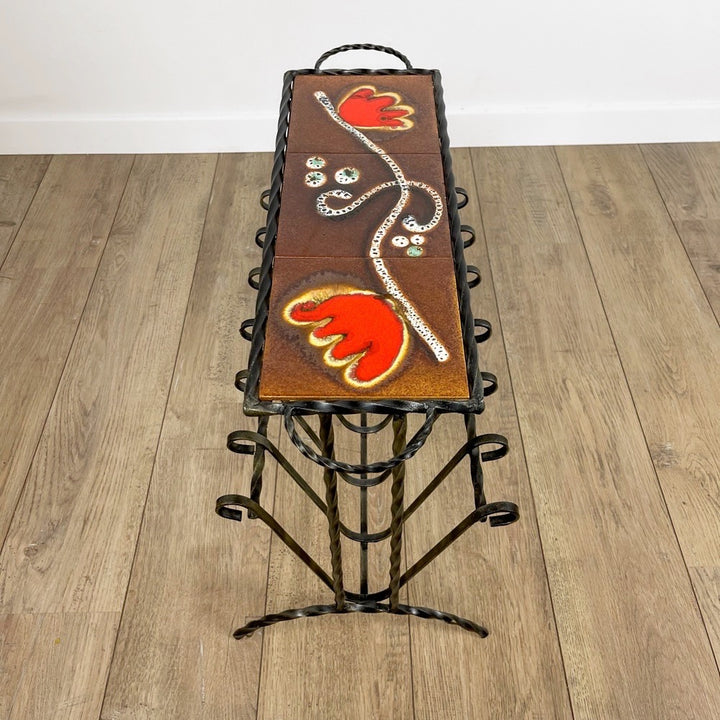 Porte-revue fer forgé et céramique Mid-century
