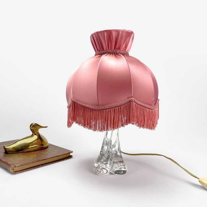 Lampe de chevet en cristal et abat-jour dôme en soie 60's