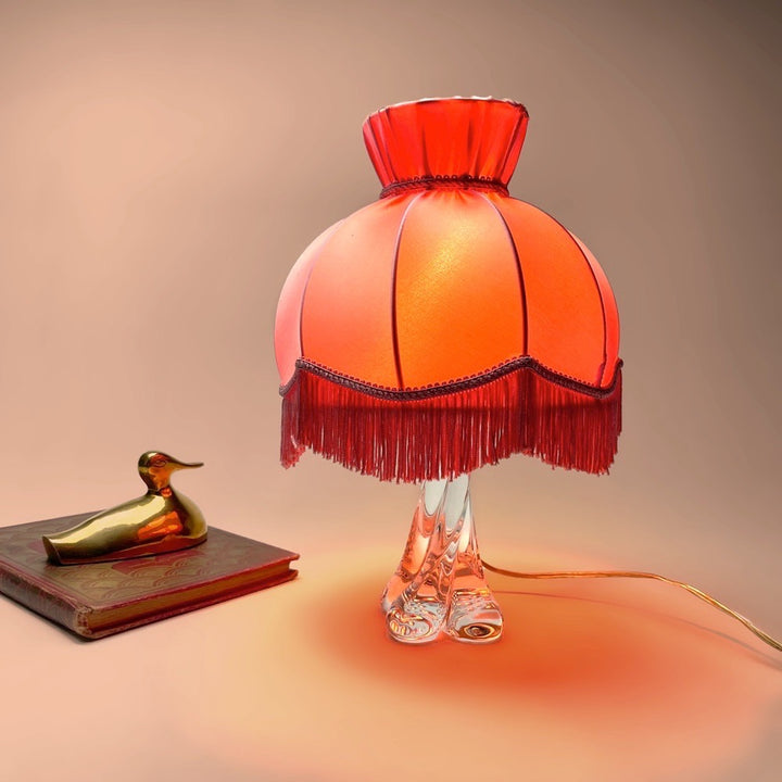 Lampe de chevet en cristal et abat-jour dôme en soie 60's