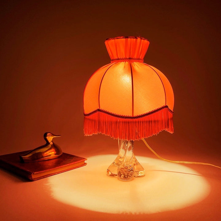 Lampe de chevet en cristal et abat-jour dôme en soie 60's