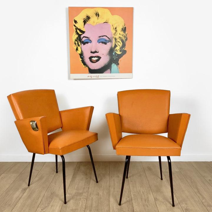 Fauteuil cocktail Skaï orange avec cendrier