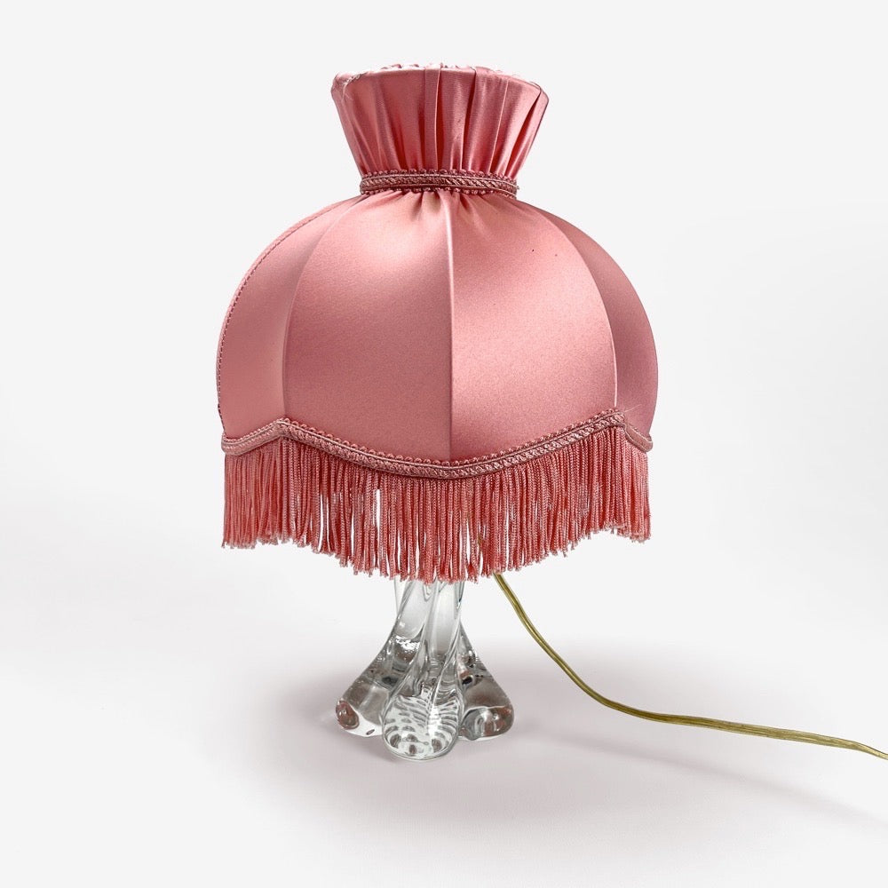 Lampe de chevet en cristal et abat-jour dôme en soie 60's