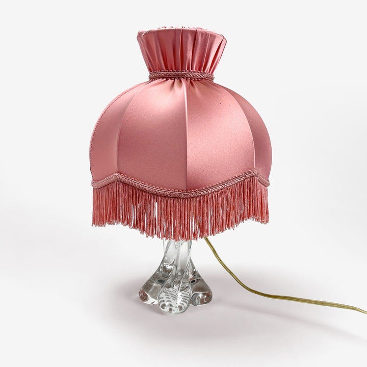 Lampe de chevet en cristal et abat-jour dôme en soie 60's