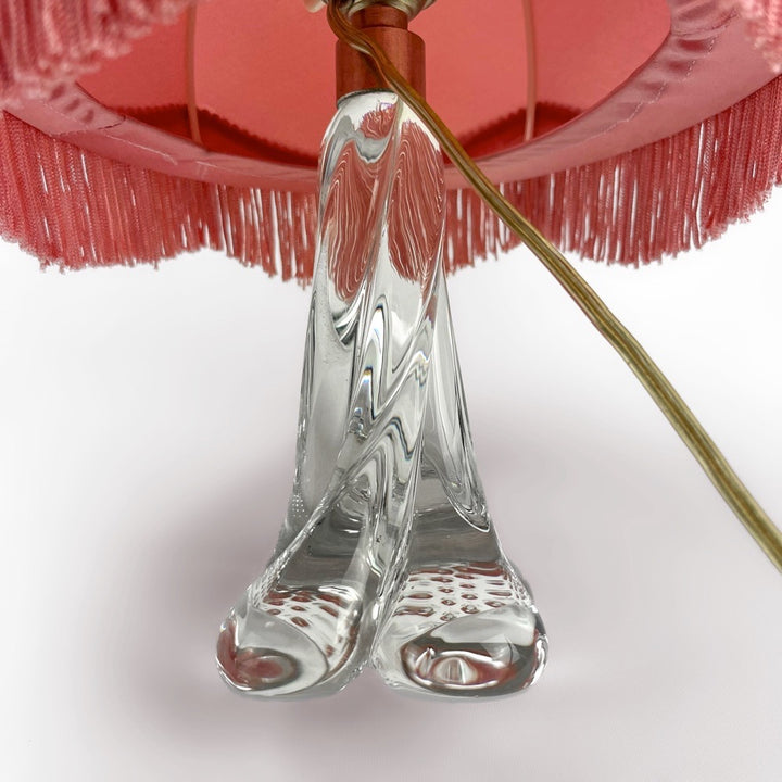 Lampe de chevet en cristal et abat-jour dôme en soie 60's