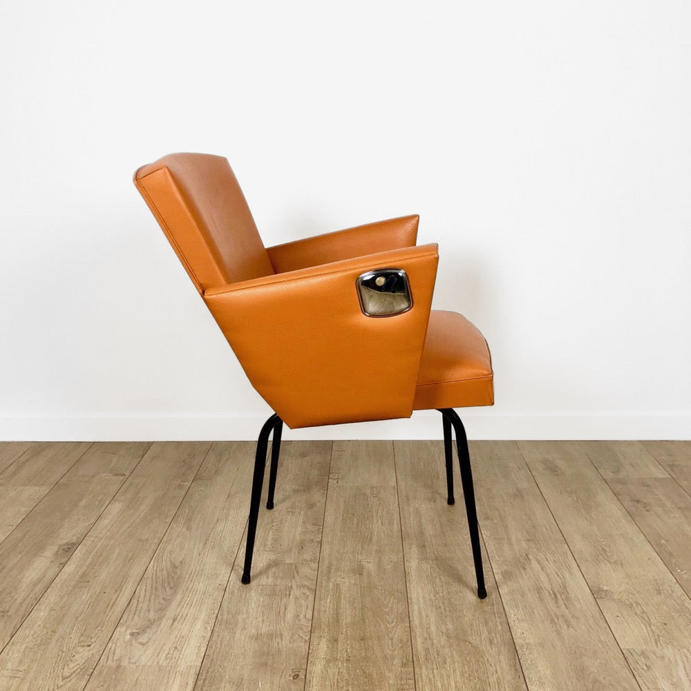 Fauteuil cocktail Skaï orange avec cendrier