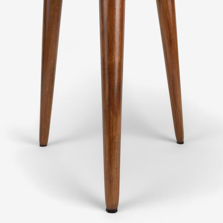 Guéridon tripode verre et bois motifs géométriques