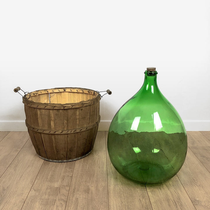 Dame-Jeanne 30 litres verte et sa bonbonnière en bois