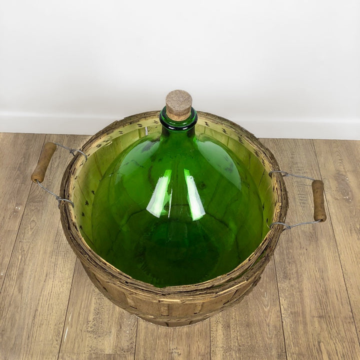 Dame-Jeanne 30 litres verte et sa bonbonnière en bois