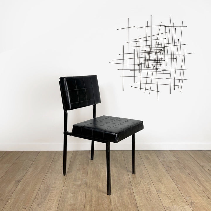 Chaise design moderniste métal et similis cuir années 60