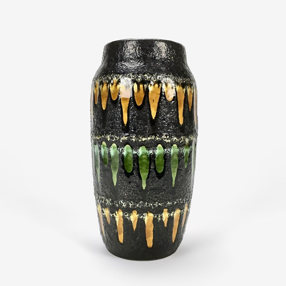 Vase "Fat Lava" fond noir et coulures émaillées colorées