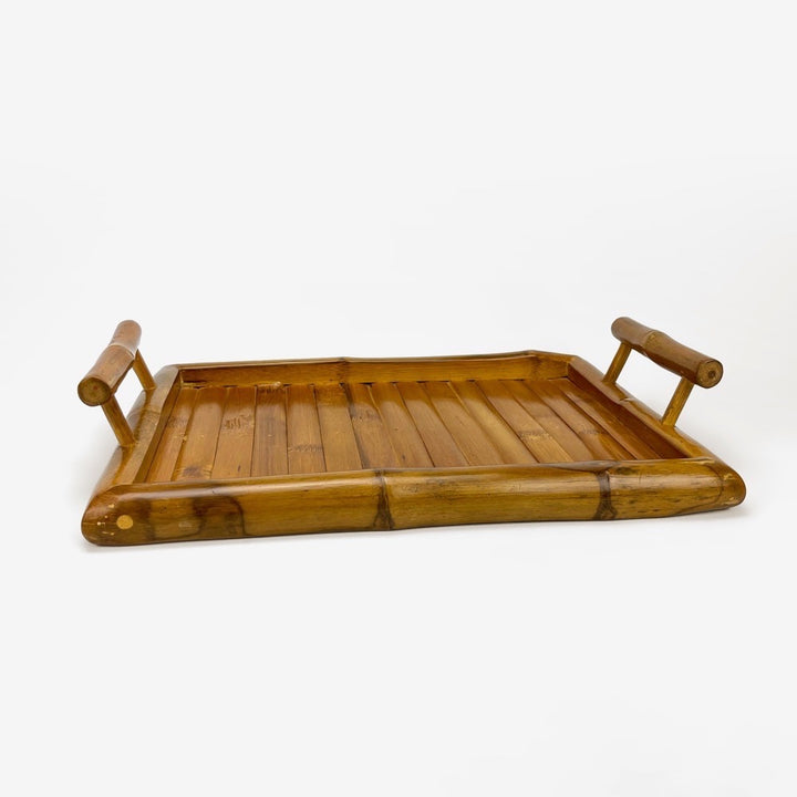 Plateau en bois imitation bambou vintage