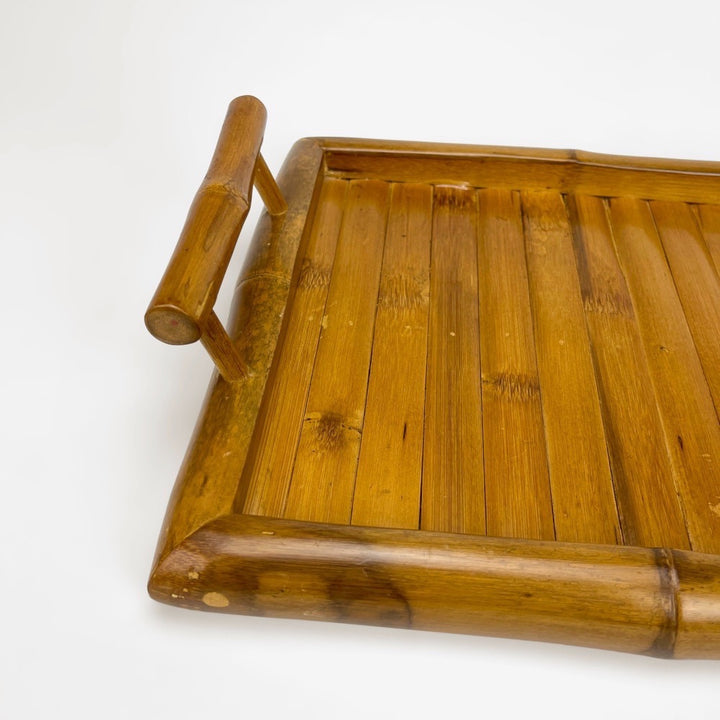 Plateau en bois imitation bambou vintage