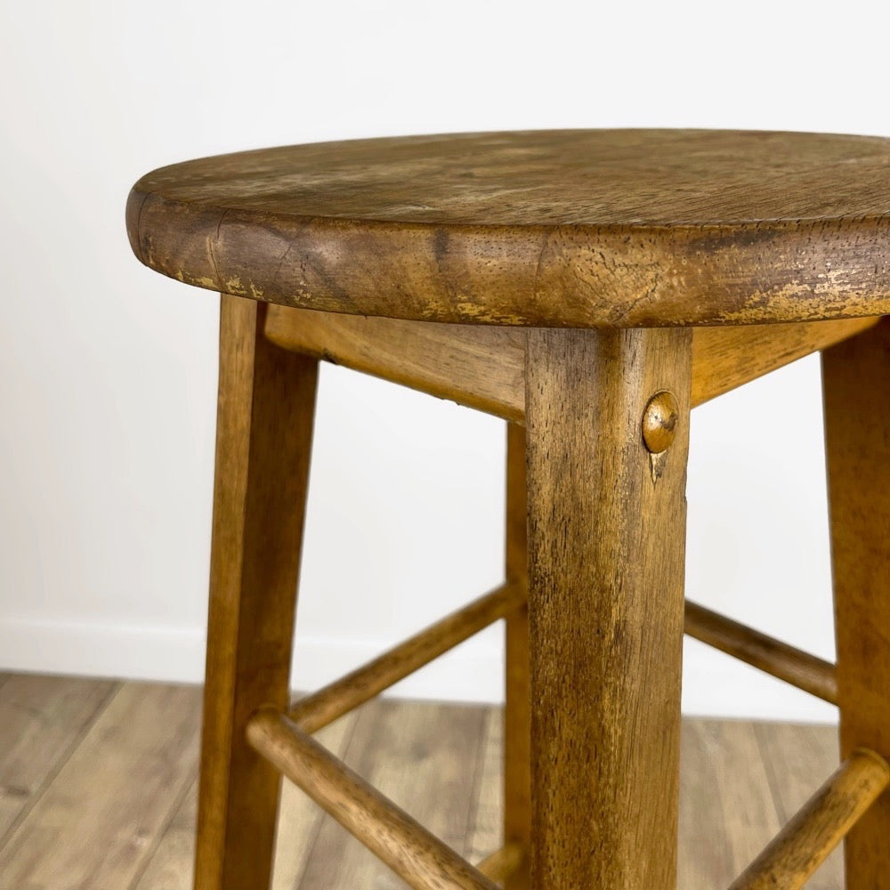 Haut tabouret rond de bar en bois vintage