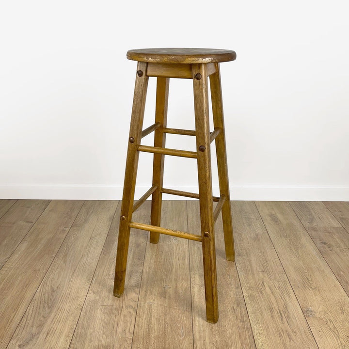 Haut tabouret rond de bar en bois vintage