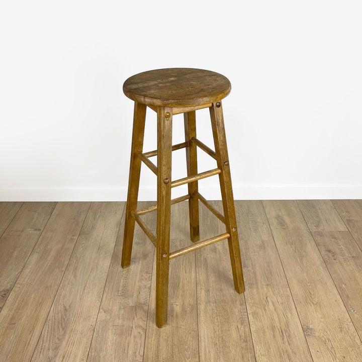 Haut tabouret rond de bar en bois vintage