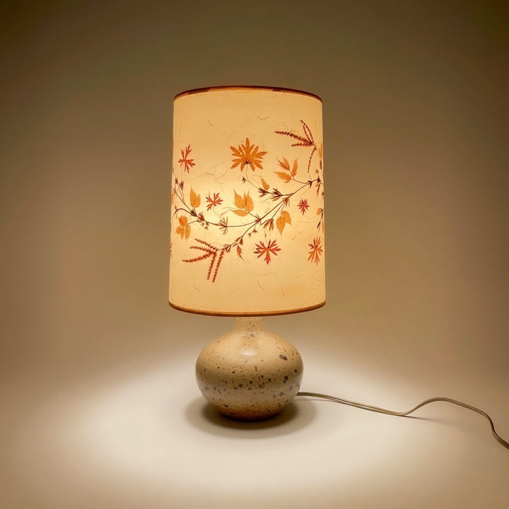 Lampe champêtre en grès pyrité et fleurs séchées années 70