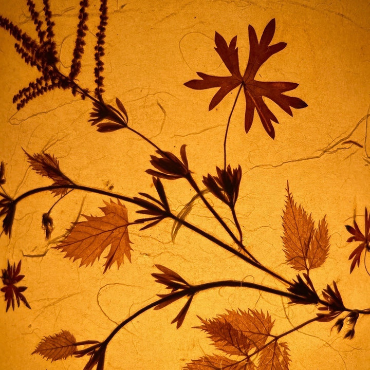 Lampe champêtre en grès pyrité et fleurs séchées années 70