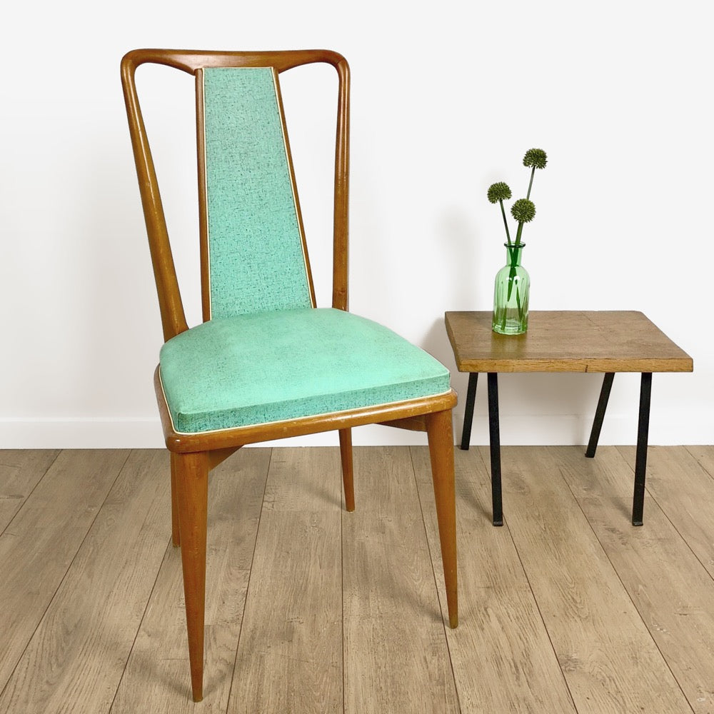 Chaise en hêtre et vinyle Mid-Century