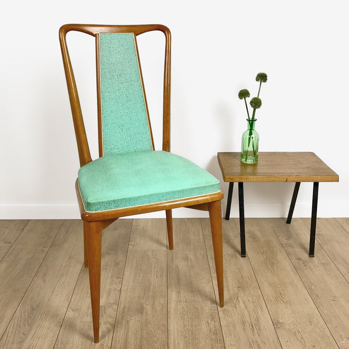 Chaise en hêtre et vinyle Mid-Century