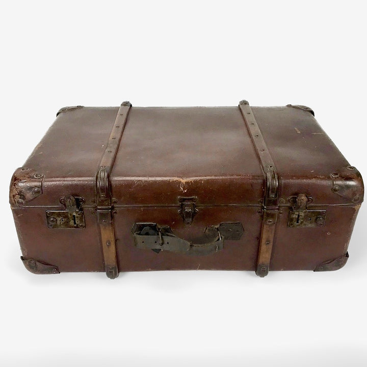 Grande valise ancienne cuir et bois