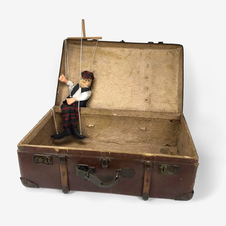 Grande valise ancienne cuir et bois