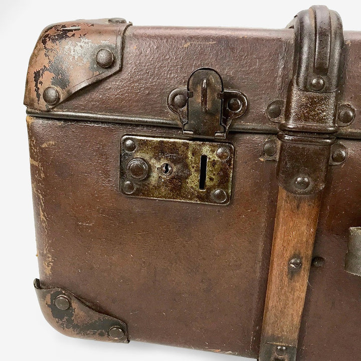 Grande valise ancienne cuir et bois