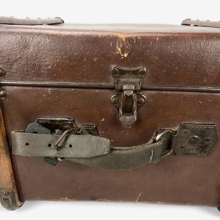 Grande valise ancienne cuir et bois
