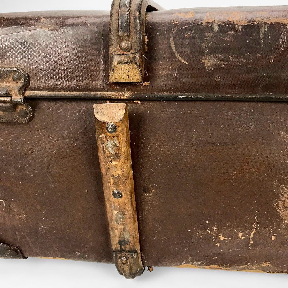 Grande valise ancienne cuir et bois