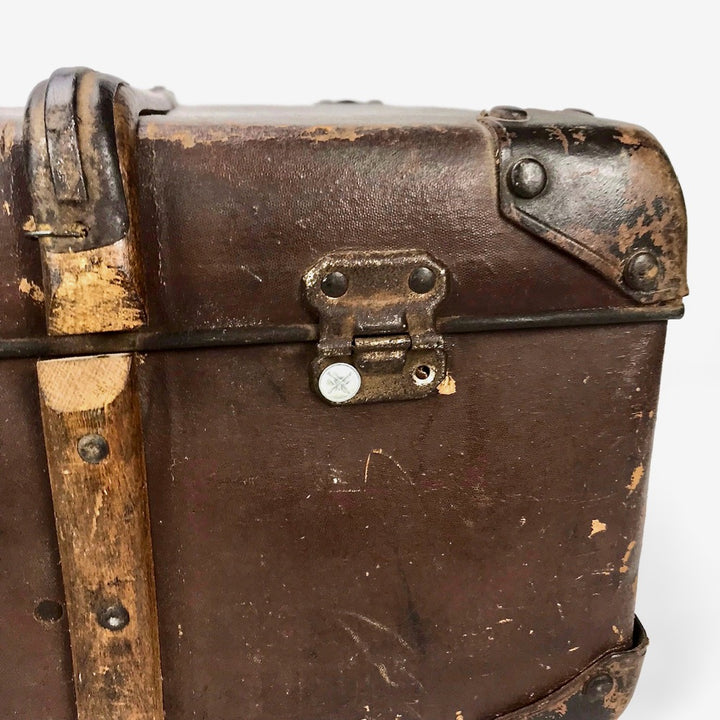 Grande valise ancienne cuir et bois